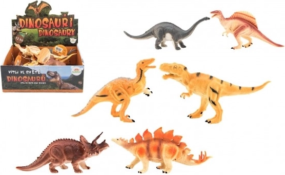 Figurines de dinosaures en plastique 16-18 cm avec mélange d'espèces, 12 pcs en boîte