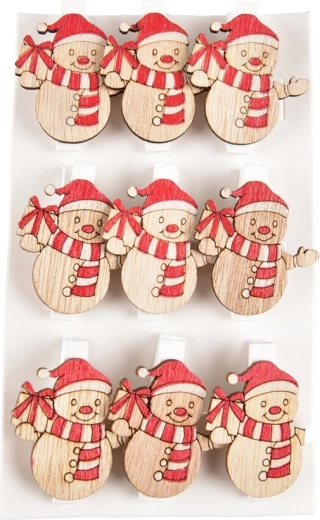 Wooden decorative clothespins with a snowman (9 pcs)