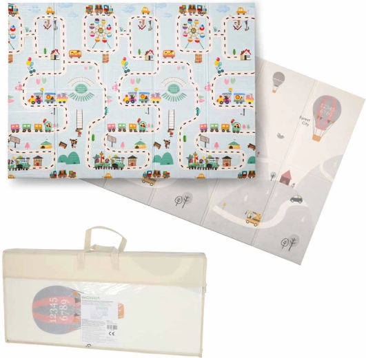 Folding double-sided foam educational play mat 150 × 200 cm – streets and balloons