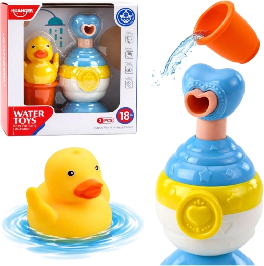 Set de jouets de bain avec caneton, gobelet et distributeur de mousse