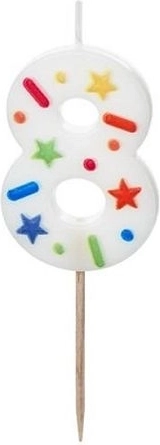 Bougie d’anniversaire chiffre 8 blanche avec confettis 5,5 cm