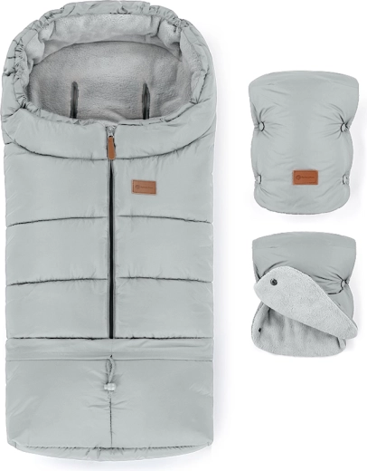 Petite&Mars winter set: Jibot 3-in-1 footmuff and Jasie stroller mittens, Quiet Grey