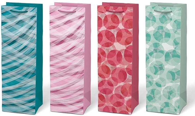 Paper gift bag for bottle with print, mix of designs
