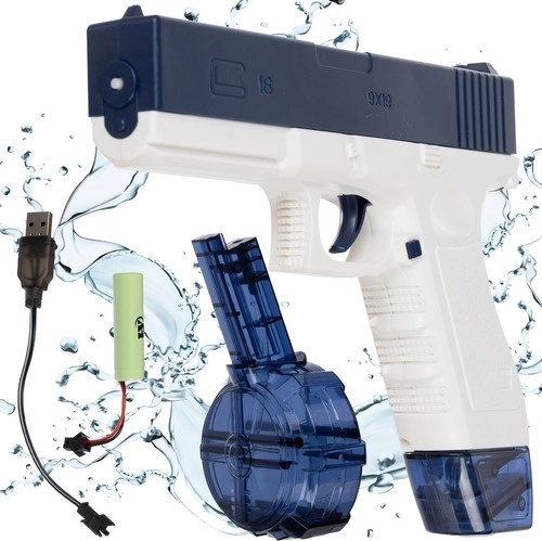 Electric water gun with automatic firing, USB charging, and two reservoirs