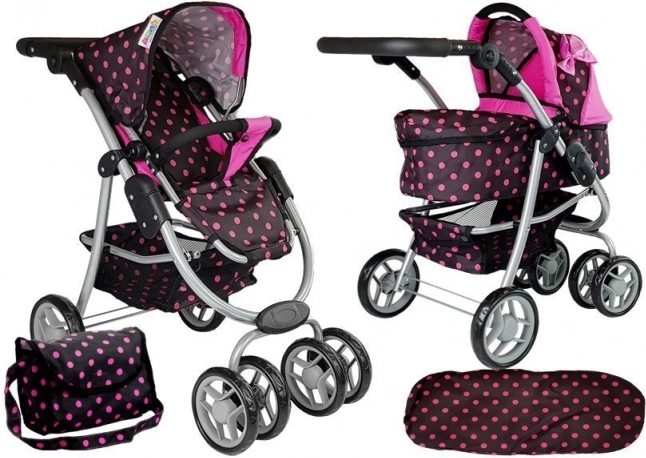 Children's Doll Stroller with Bag Black and Pink