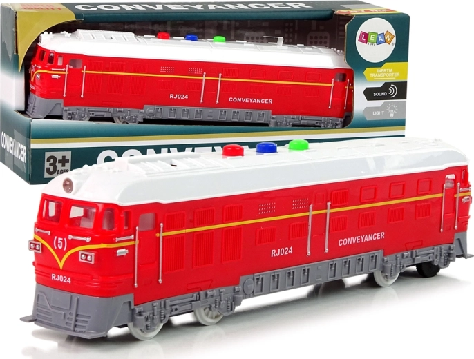 Toy Train 1:32 with friction drive, lights and sounds – red