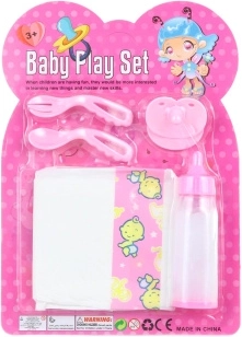 Doll accessories set with bottle, diaper, and pacifier