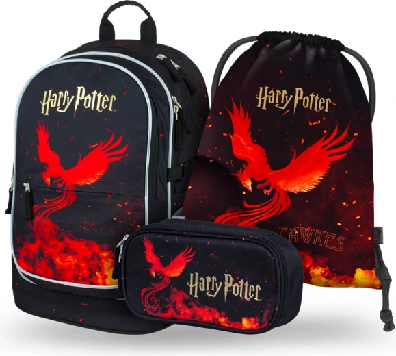 baagl school set 3 pcs harry potter phoenix – backpack, pencil case and drawstring bag