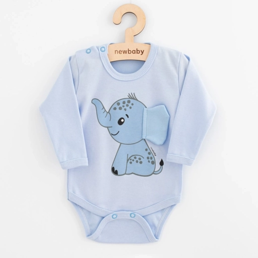 Body bébé à manches longues New Baby Happy Elephant bleu 80