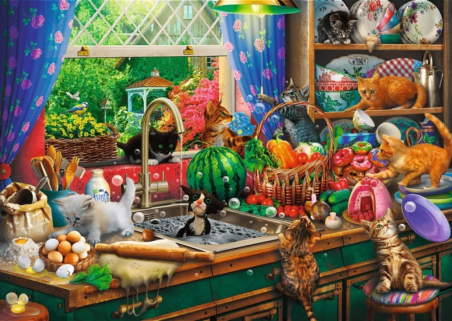 TREFL Puzzle Premium Plus : L’heure du thé avec des chatons espiègles – 1000 pièces