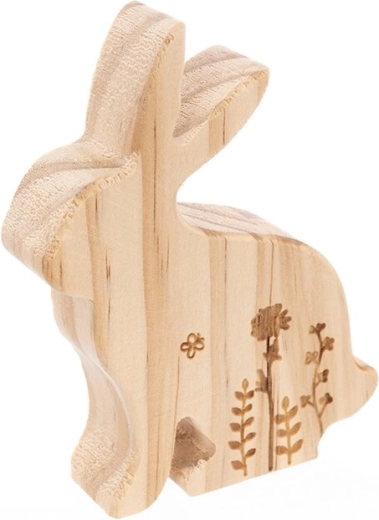 Petit lapin en bois avec fleur, marron, 9 cm