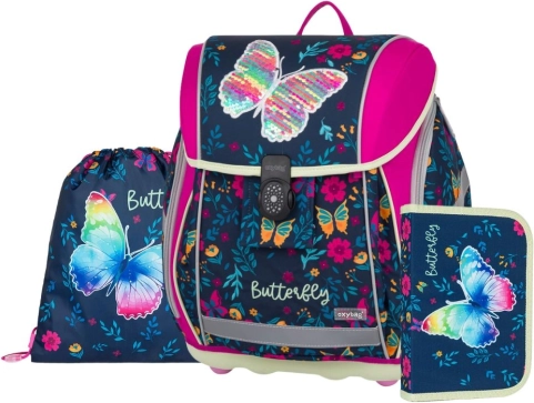 Set scolaire premium light papillon – sac à dos, sac et trousse