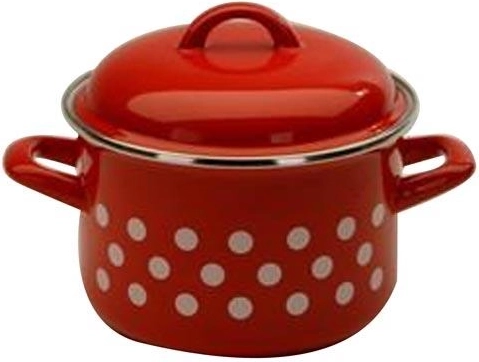 Geglazuurde pan met deksel 24 cm, 7 l Rood met stippen