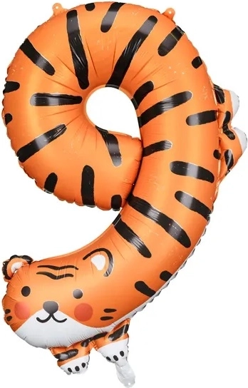 Folienballon Zahl 9 – Tiger 49 × 76 cm