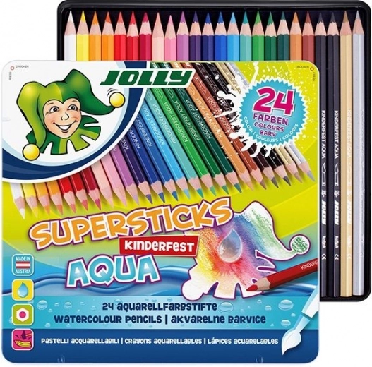 Crayons aquarellables JOLLY Supersticks Aqua 24 pcs dans une boîte en métal