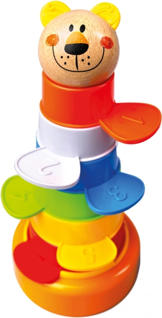 Bino Colorful Tower 2-in-1 – educational stacking toy with a bear