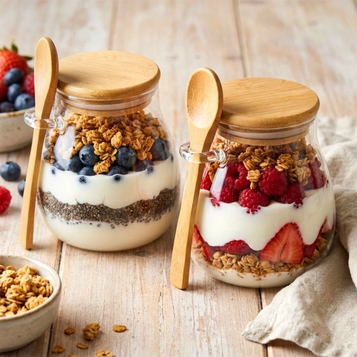 Practical set of 2 jars with spoons