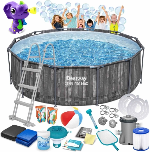 Piscine de jardin à cadre 366 × 100 cm BESTWAY Steel Pro MAX 18-en-1 + fabricant de bulles gratuit