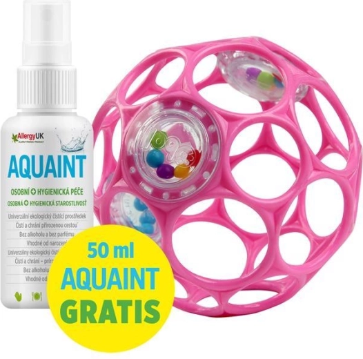 Balle hochet Oball 10 cm rose foncé + eau nettoyante Aquaint 50 ml