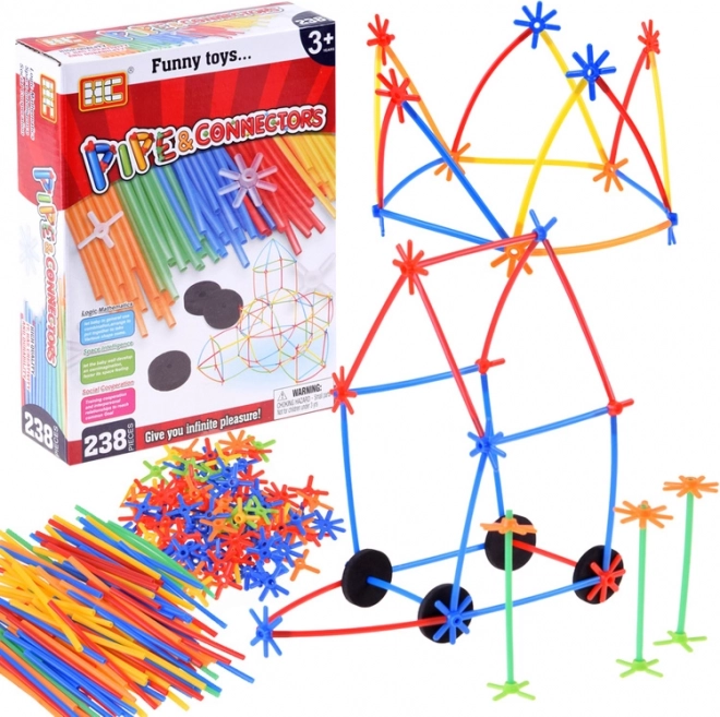 Konstruktionsset aus bunten Röhrchen und Steckverbindern, 238 Teile