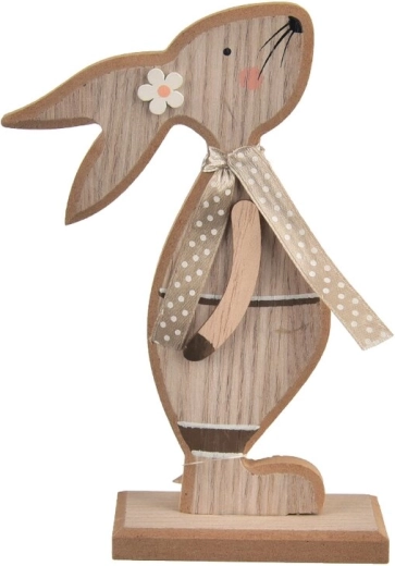 Wooden rabbit decoration Kiss, grey-brown, 16 cm