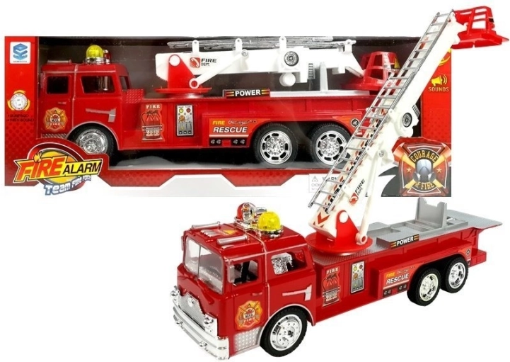 Red fire truck with extendable ladder, lights and sounds
