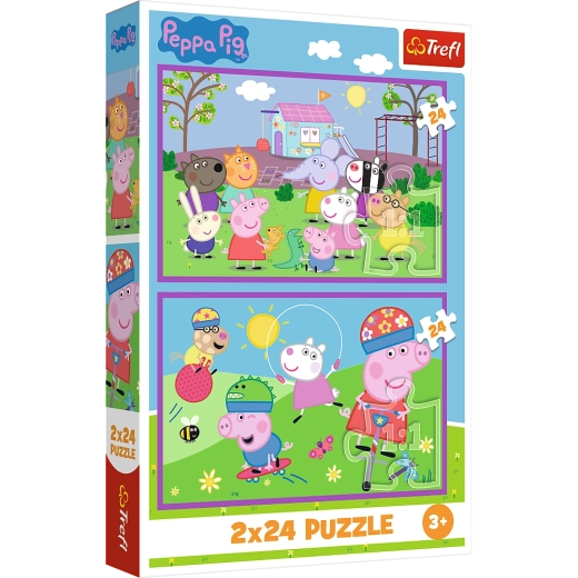Puzzle 2x24 Peppa auf dem Spielplatz - Peppa Pig