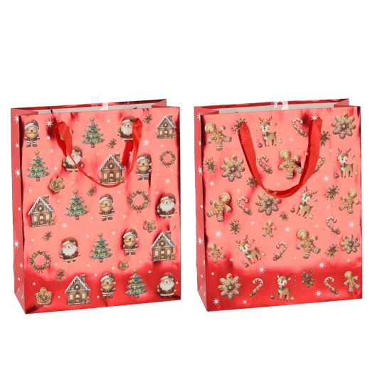 Gift Bag Christmas Gingerbread 30 × 42 × 12 cm, assorted designs (12 pcs)