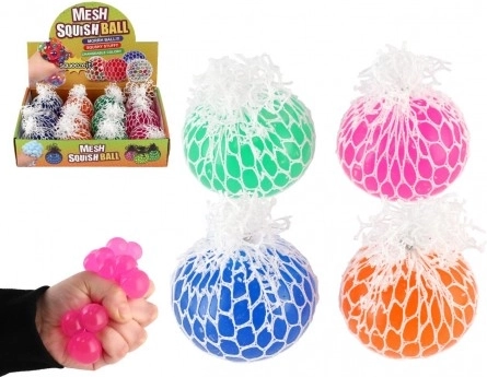 Balle anti-stress à presser avec filet 6 cm – 4 couleurs