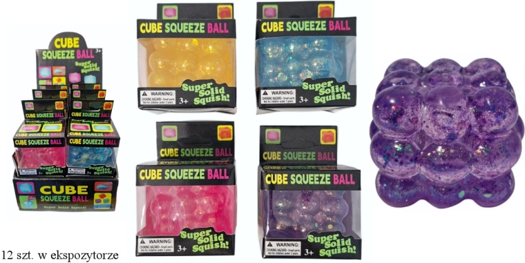 Antistress-knijpbal – sensorische bubbelkubus met glitter