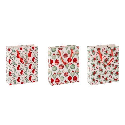 Kerstcadeauzak Świąteczne Symbole 18 × 24 × 8 cm, set van 12 stuks