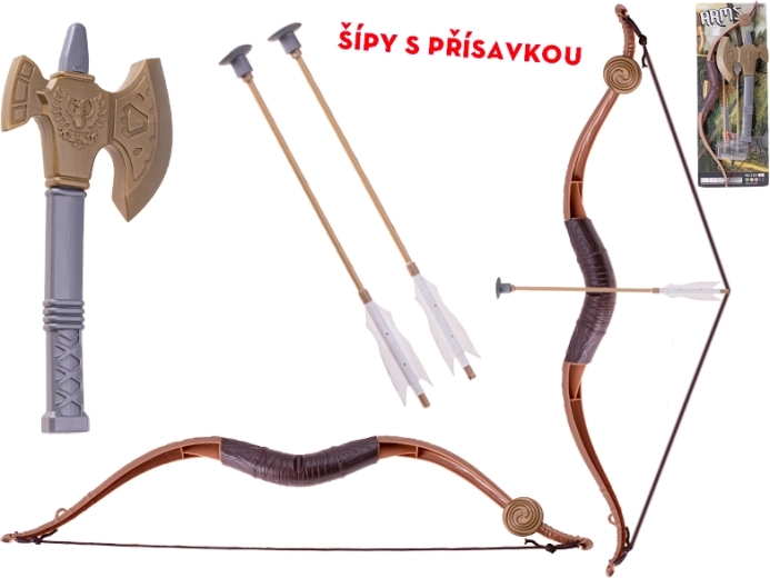 Arc pour enfants 57 cm avec deux flèches à ventouse et une hache en plastique