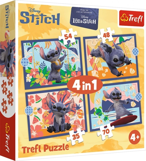 puzzle 4-en-1 vacances à Hawaï - disney stitch trefl