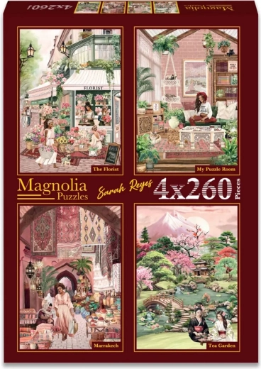 Magnolia puzzel bloemenwinkel, mijn kamer, Marrakesh en theetuin 4×260 stukjes