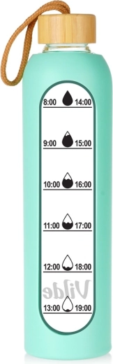 Vilde glass water bottle with mint silicone sleeve 1 l