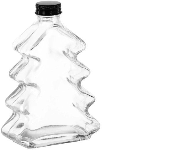 Petite bouteille en verre Choinka 200 ml en forme de sapin avec bouchon à vis métallique 28 mm