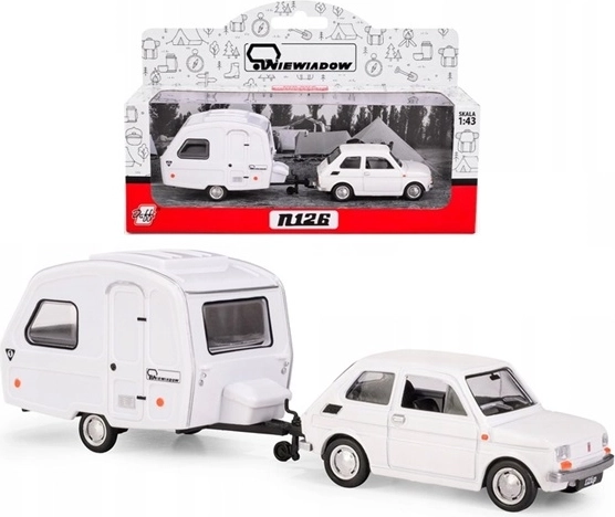 Fiat 126p met Niewiadów N126-caravan, wit, model 1:43