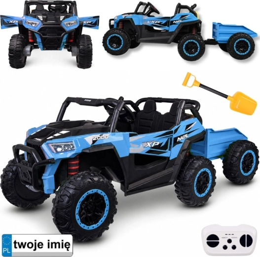 Buggy électrique pour enfants 4x4 biplace avec remorque