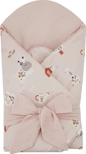 EKO muslin baby swaddle wrap with removable coconut insert and bow, Ballerina Mouse, 75 × 75 cm