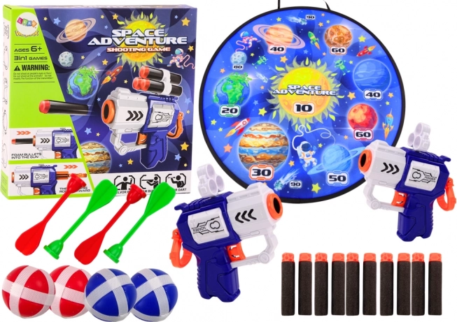 Ruimteschietspel Space Adventure met doel, pistolen en schuimpijltjes