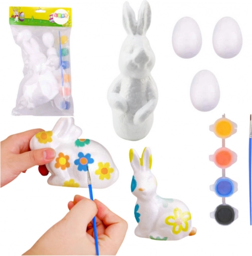 Set voor het schilderen van polystyrenen paasdecoraties Konijn en 3 eieren met verf