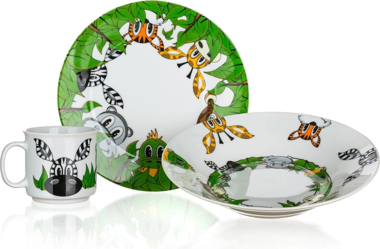 Children's dining set Jungle Friends, 3-piece, ceramic