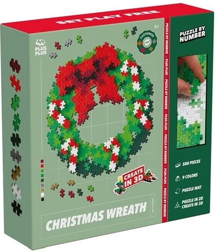 Plus-Plus puzzel op nummer kerstkrans 500 stukjes