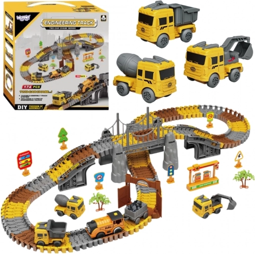 Woopie Construction Set Racing Track XXL Electric Rail – Construction Site, 174 Pieces