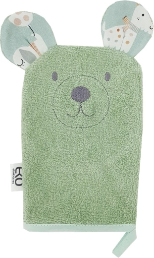 EKO cotton washcloth with Bear ears, olive green, 20 × 15 cm