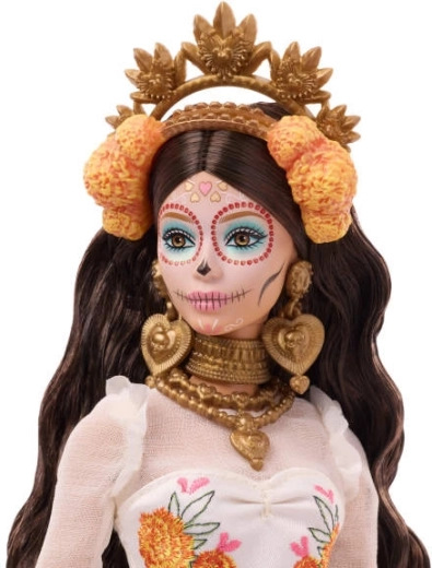 Detailed accessories and calavera makeup