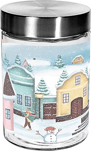 Glass cookie jar TORO 1100 ml with village motif