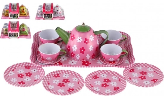 Children's tin tea set, 14 pcs on a tray