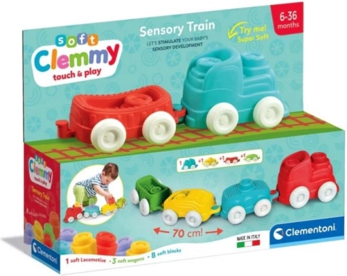 CLEMENTONI Soft Clemmy Sensorischer Zug mit Bausteinen