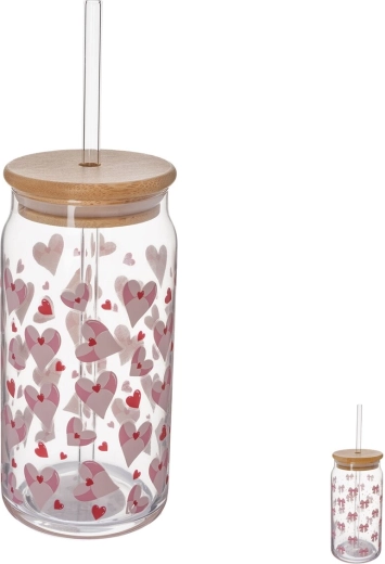 Verre avec couvercle en bambou et paille 0,5 l (mix), 1 pièce
